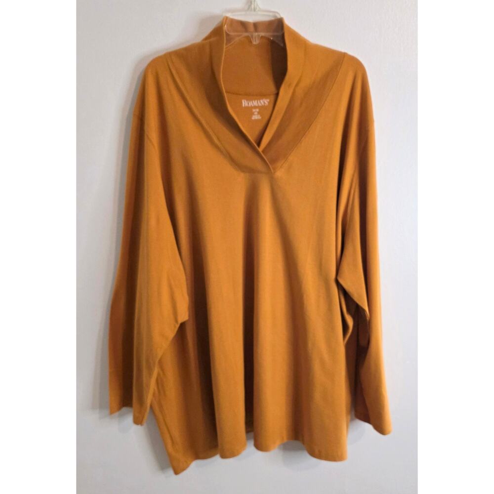Roman's Long Sleeve Shawl Collar Tee Plus Size Women's Size 4X (34/36) Yellow